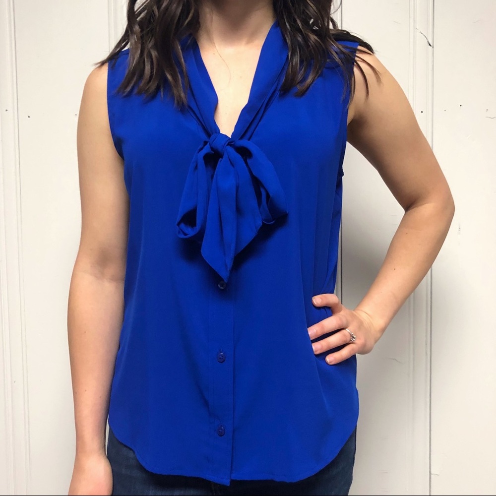 Calvin Klein Blue tie-neck blouse